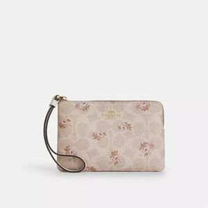 Coach Cream and Pink Floral Wristlet